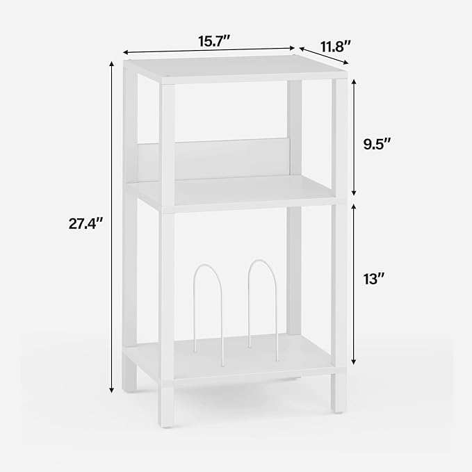 TUTOTAK Record Player Stand with Storage Up to 100 Albums,Record Storage Table,3 Tier End Table,Side Table for Living Room, Bedroom, White TB01BW075