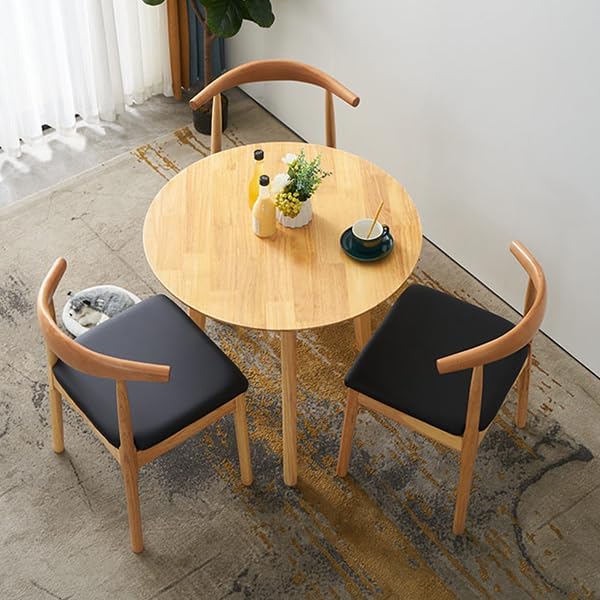 Simplicity Solid Wood Dining Table, Round for 2, 24 Inches Coffee Table, Wood Furniture for Small Space, Natural Wood