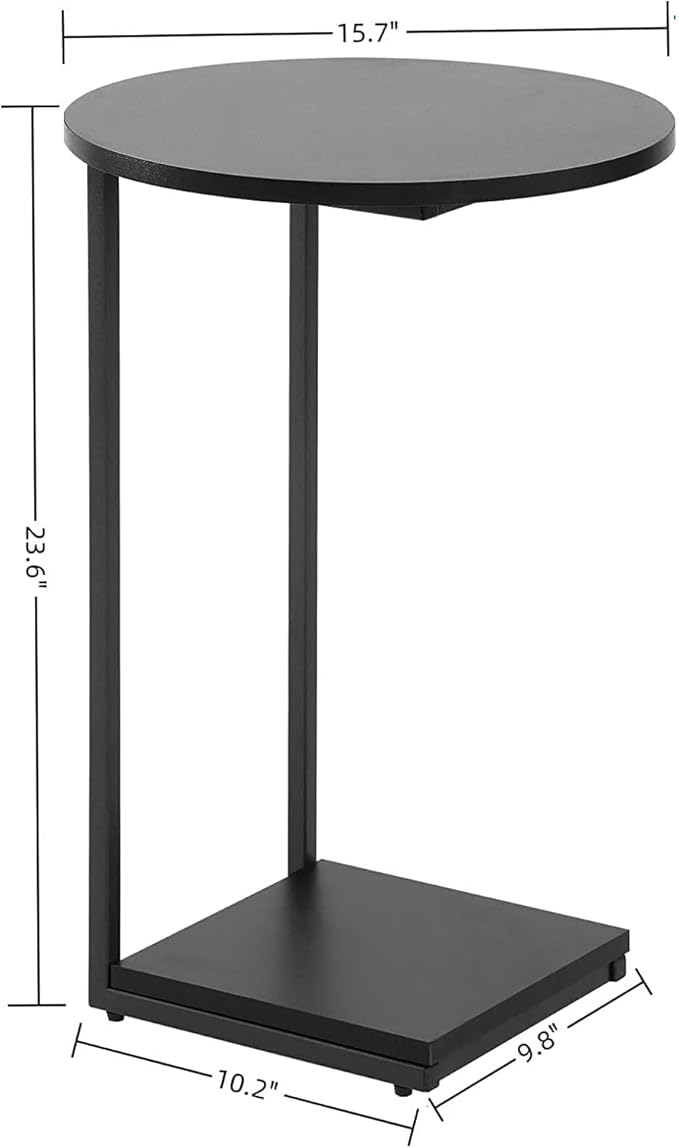 DCLRN C Table End Table Set of 2,C Shaped End Table for Round,Round Side Table is Suitable for Living Room and Bedroom.(Black)