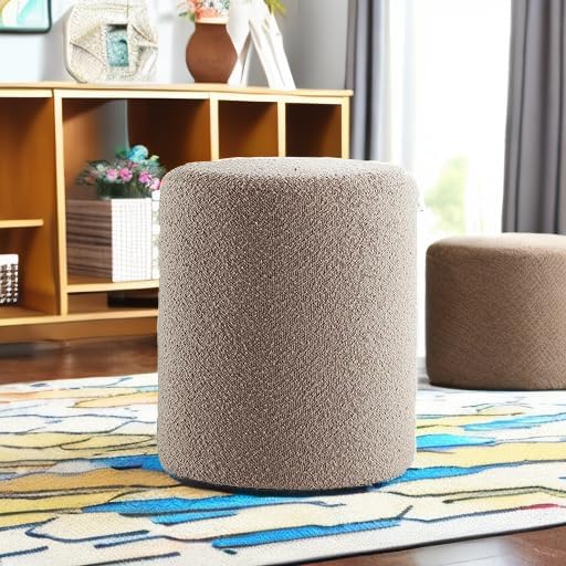 Get Set Style Modern Round Ottoman with Soft Padded Seat, Vanity Stool for Makeup, Upholstered Footrest Stool Ottoman Foot Stool for Living Room, Bedroom，White