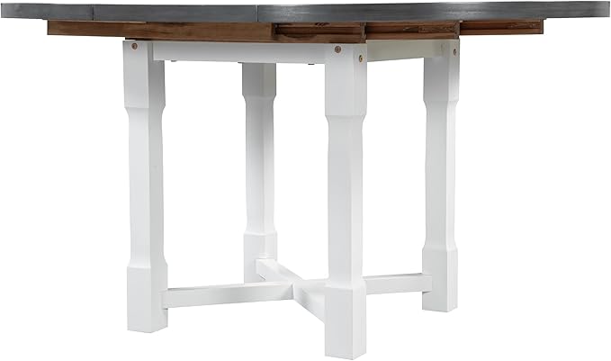 Merax 5-Piece Extendable Dining Table and 4 Upholstered Chairs, Round Oval Dining Table Set for 4, Wood MDF Kitchen Table Set with Removable Leaf for Dining Room, 42" to 58" (Grey+White)