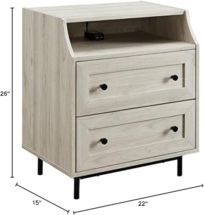 Walker Edison Florence 22 Inch 2 Drawer Open Top Side Table with USB Port - Birch
