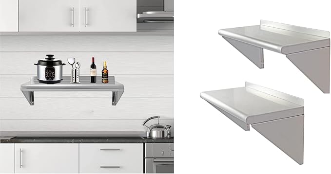 12''x24'' - 2PACKS Wall Mounted Stainless Steel Shelf NSF Commercial Metal Wall Mount Floating Shelving for Kitchen, Restaurant, Food Truck,Garage,Home&Hotel