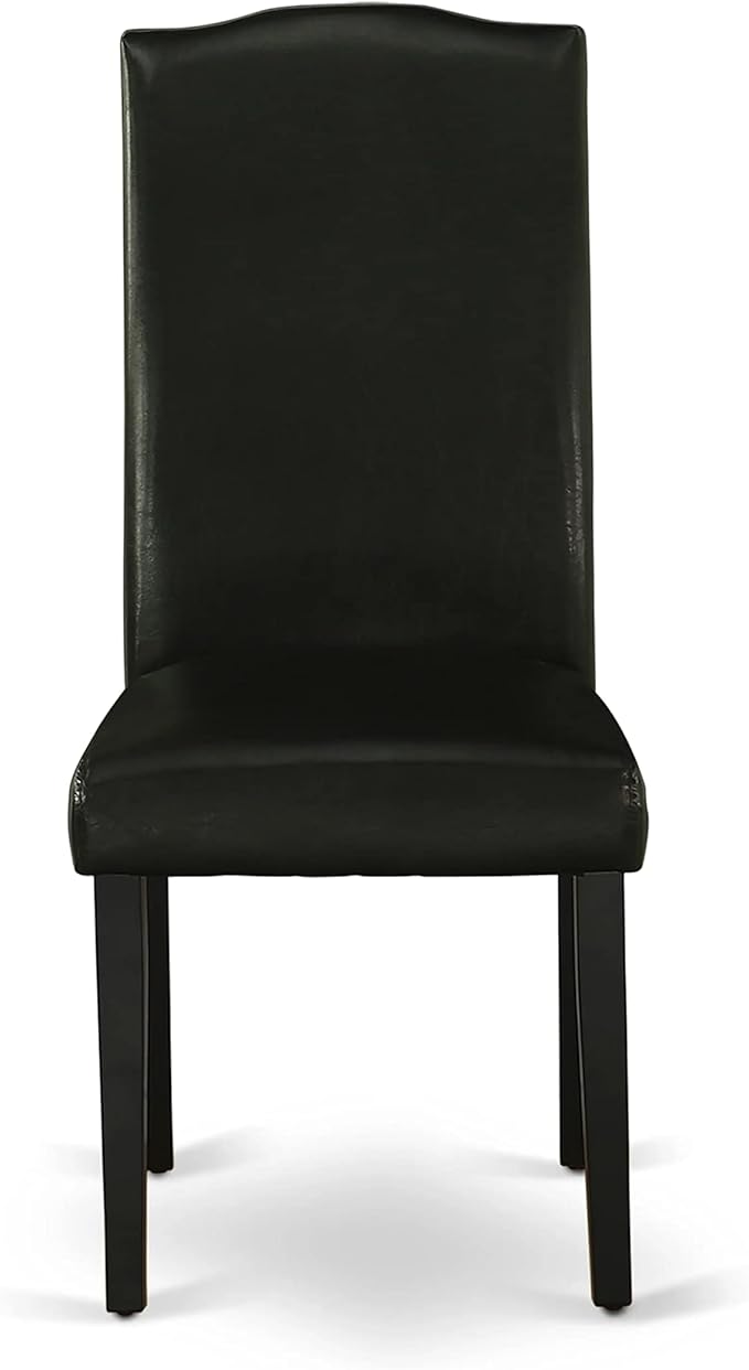 East West Furniture ESEN3-BCH-69 3 Piece Kitchen Table & Chairs Set Contains a Round Dining Room Table with Pedestal and 2 Black Faux Leather Parson Dining Chairs, 30x30 Inch, Black & Cherry