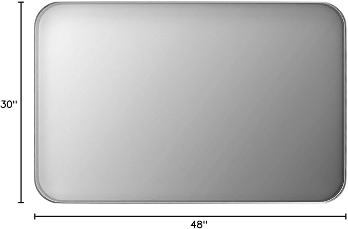 TokeShimi 48 x 30 Inch Brushed Silver Bathroom Mirror for Wall Brushed Brass Metal Rounded Corner Rectangle Mirror Metal Frame Deep Set Design Hangs Horizontal Or Vertical