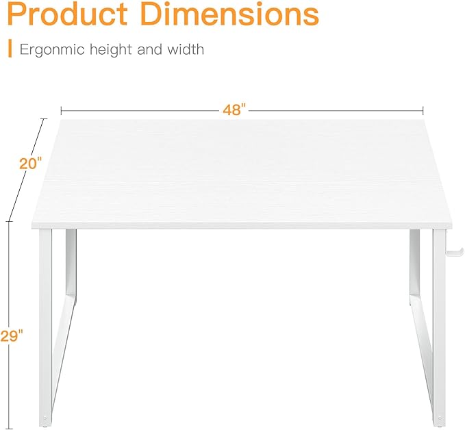 Coleshome 48 Inch Computer Desk, Modern Simple Style Desk for Home Office, Study Student Writing Desk, White