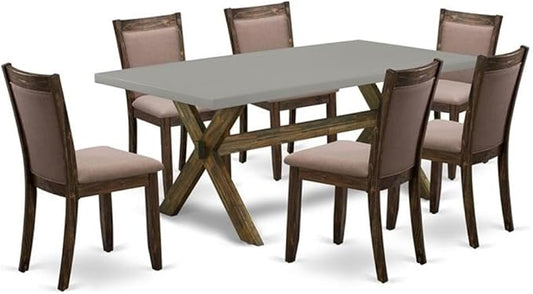 East West Furniture X797MZ748-7 7 Piece Dining Room Furniture Set Consist of a Rectangle Dining Table with X-Legs and 6 Coffee Linen Fabric Upholstered Chairs, 40x72 Inch, Multi-Color