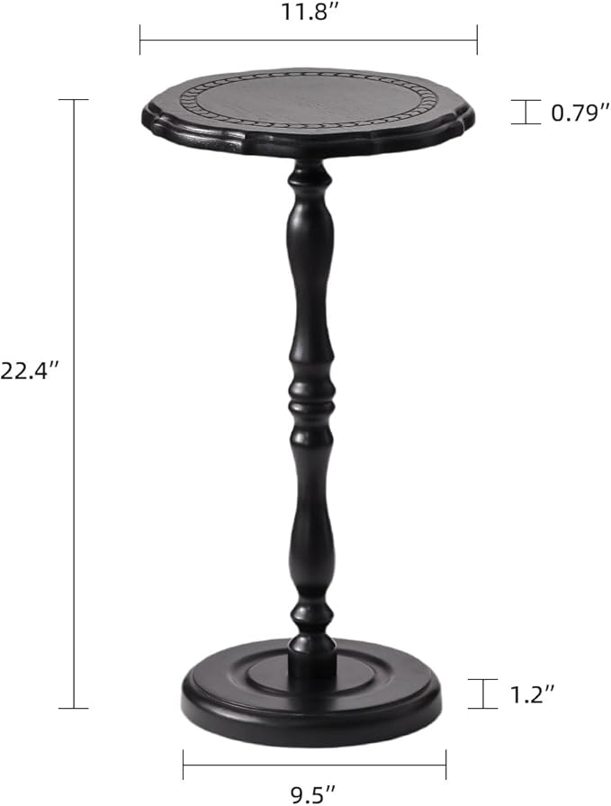 Drink Table, Small Side Table for Small Spaces, Round Solid Wood Modern Accent Nightstand for Living Room, Bedroom, Corners and Office, Black