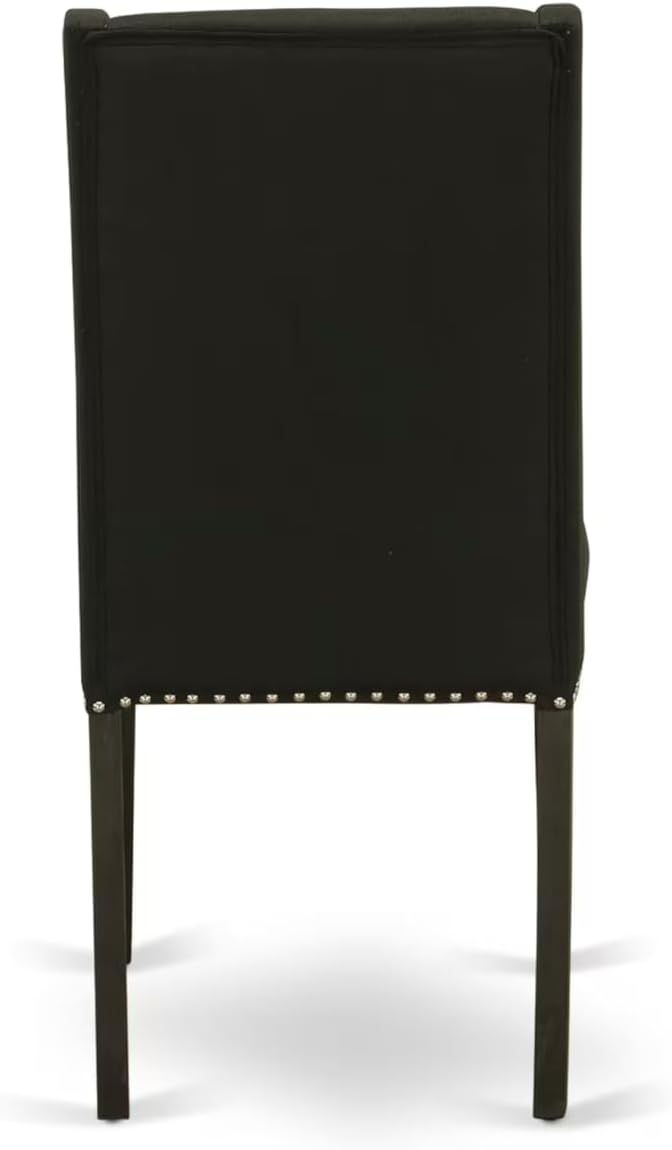 East West Furniture V697FL624-7 7 Piece Modern Dining Table Set Consist of a Rectangle Wooden Table with V-Legs and 6 Black Linen Fabric Parson Dining Chairs, 40x72 Inch, Multi-Color