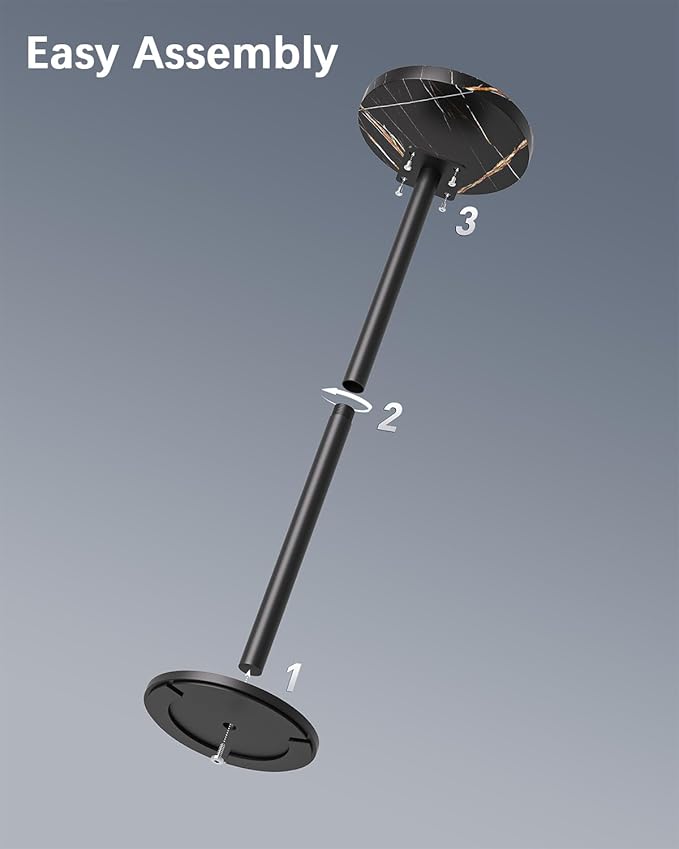 Drink Table, Small Pedestal Side Table, Round Cocktail Table, Circle End Table with Metal Base, for Small Spaces, Faux Marble, Black