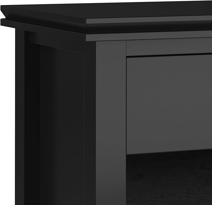 SIMPLIHOME Artisan Solid Wood 24 inch Wide Contemporary Bedside Nightstand Table in Black for The Living Room and Bedroom
