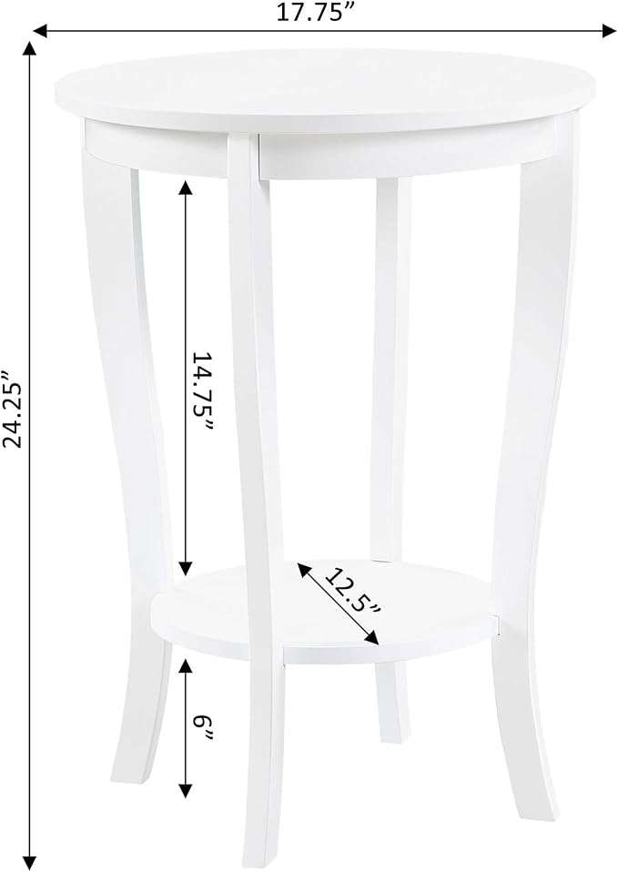 Convenience Concepts American Heritage Round End Table, White