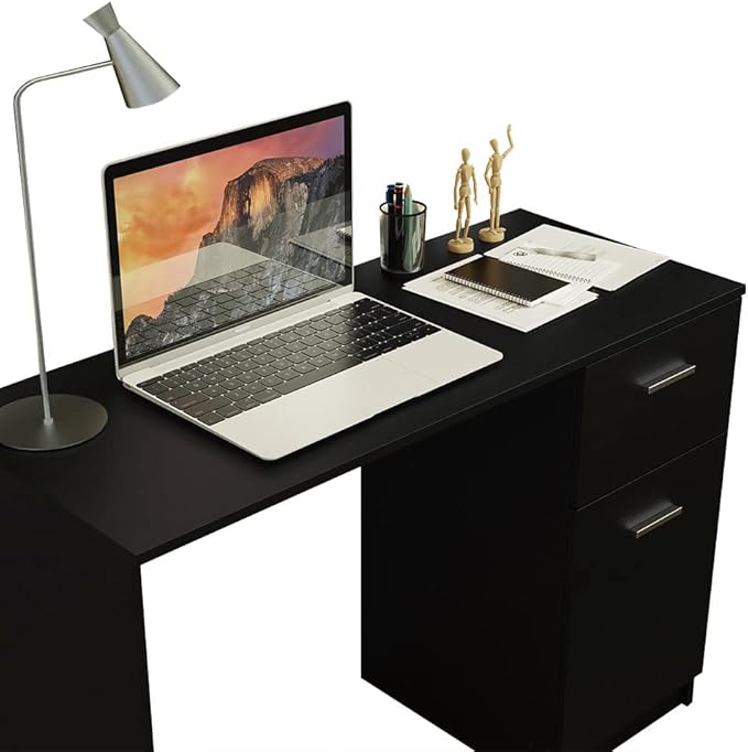 Madesa Compact Computer Desk Study Table for Small Spaces Home Office 43 Inch Student Laptop PC Writing Desks with Storage and Drawer, Modern Ergonomic Gaming Workstation - Black
