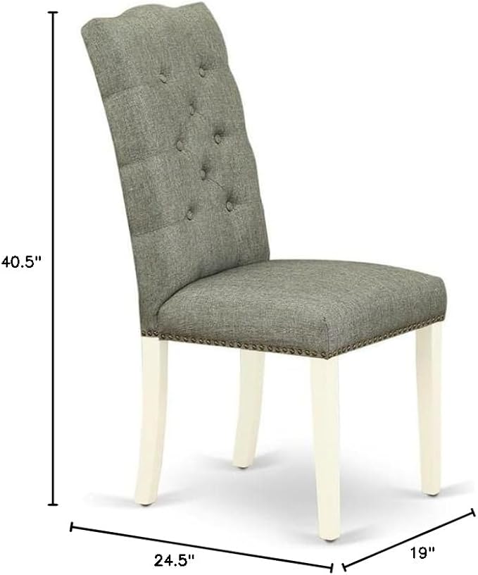 East West Furniture ELP2T07 Elsa Parson Dining Room Chairs - Button Tufted Nailhead Trim Gray Linen Fabric Padded Chairs, Set of 2, Linen White