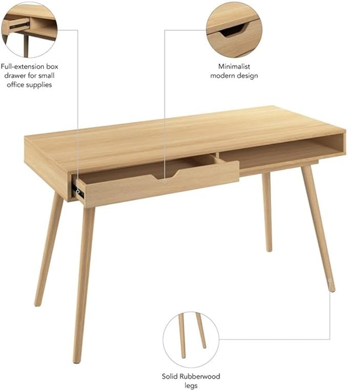 Bush Furniture Nora 54W Writing Desk in Natural Oak | Computer Table for Home Office Workspace or Entryway
