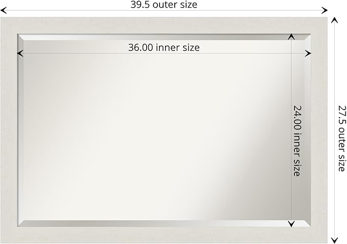 Amanti Art White Bathroom Mirror for Over Sink, 28x40 Rustic Plank White Narrow Rectangle Vanity Mirror, Large Rustic Farmhouse Frame, Hangs Horizonally and Vertically, Bathroom Wall Decor, Beveled