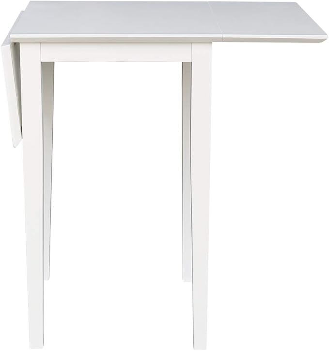 IC International Concepts, Solid Wood Small Drop Leaf Dining Table, Solid Real Wood, Sturdy Parawood, White