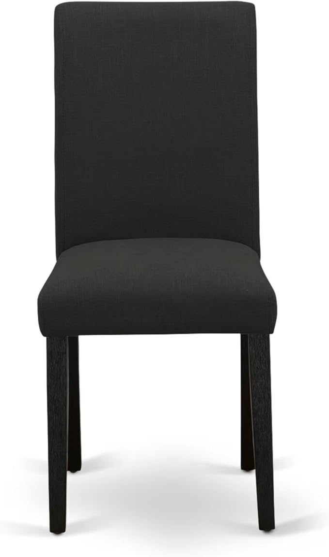 East West Furniture V627AB624-5 5 Piece Dining Set Includes a Rectangle Dining Room Table with V-Legs and 4 Black Color Linen Fabric Upholstered Parson Chairs, 40x72 Inch, Multi-Color