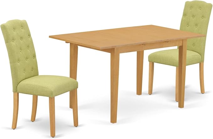 East West Furniture NOCE3-OAK-07 3 Piece Dining Set Contains a Rectangle Dining Room Table with Butterfly Leaf and 2 Limelight Linen Fabric Upholstered Chairs, 32x54 Inch, Oak