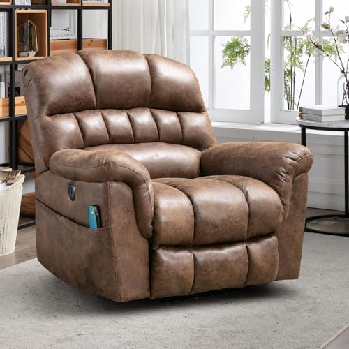 Phoenix Home Large Power Lift Recliner with Massage and Heat for Elderly, Heavy Duty & Safety Motor Reclining Chair, Faux Leather Electric Wider Recliner with USB Ports, 2 Side Pockets, Brown