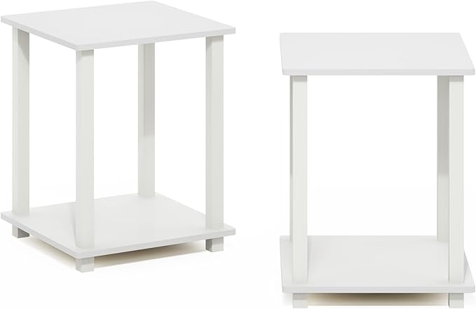 Furinno Simplistic End Table, Set of Two, White/White