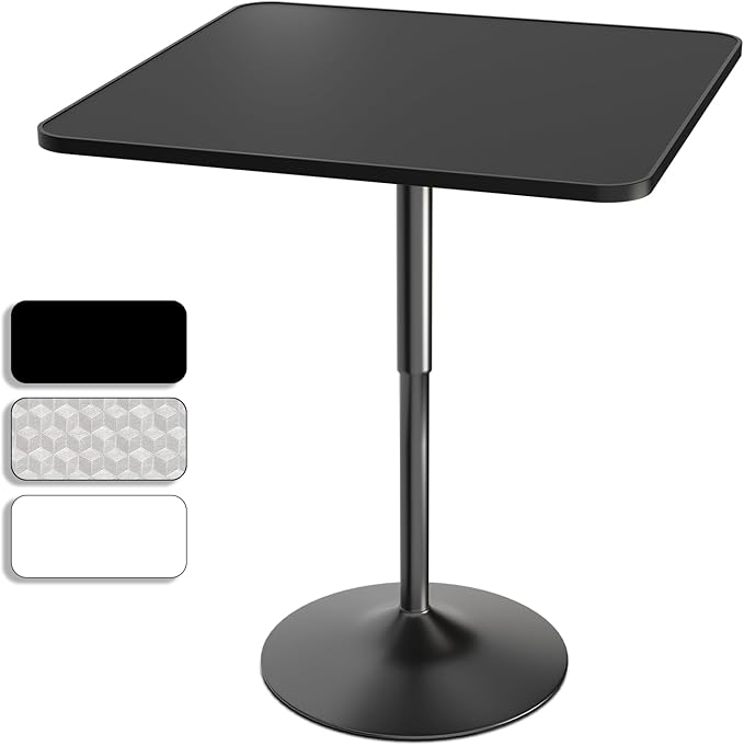 Athena Collection Modern Bar Table Square Top Height Adjustable, Tall Bistro Pub Cocktail Table Height Top and Sturdy Base, Suitable for Home Kitchen Pub Restaurant Outdoor, Black