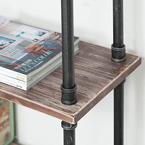 Industrial Bookcase, Solid Pine Open Wood Shelves, Rustic Modern Industrial Pipe and Solid Wood Style Bookshelf (4-Layers)