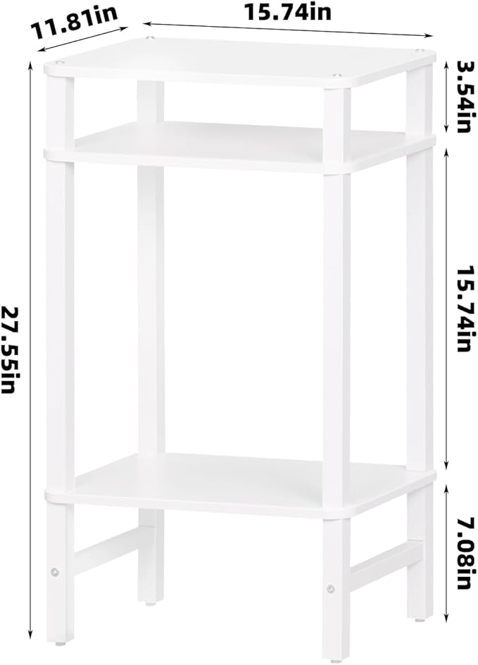 28in Tall Side Table 3-Tier Small Narrow End Table for Couch, Skinny Nightstand for Small Space, Farmhouse Slim Night Stand with Storage, Wooden Frame Thin Bedside Table, for Living Room, White