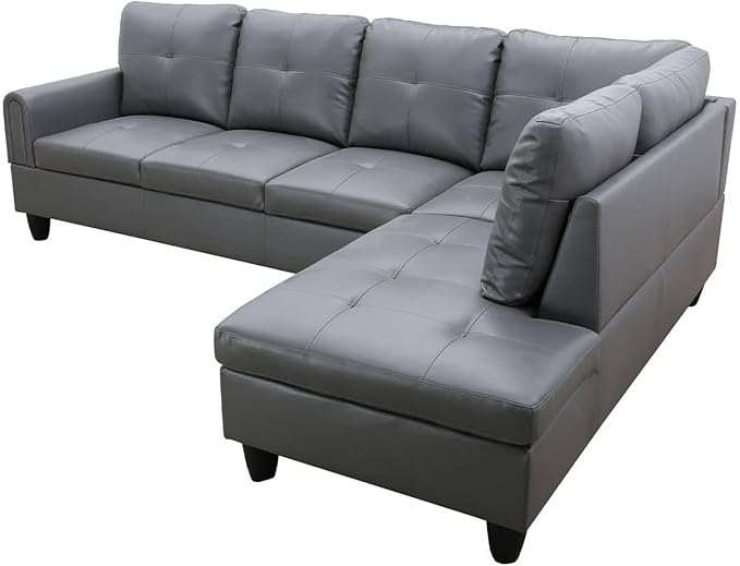 NicBex Sectional Couch 3 Pieces Sofa Set with Left Chaise Faux Leather L Shaped Cloud Couch for Living Room Furniture Sets with Storage Ottoman, Modular Sofa for Living Room & Apartment, Gray