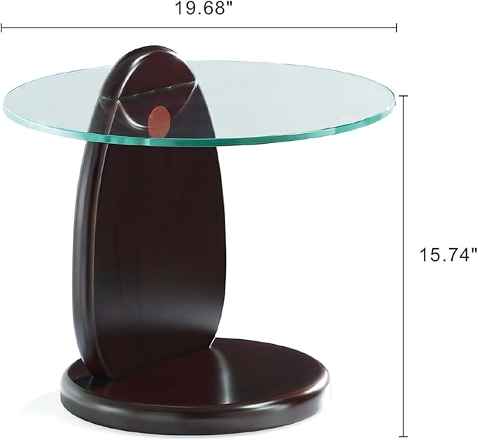 Manhattan Comfort Artesia Round End Table with Sleek Tempered Glass Top, Solid Wood Base, and Contemporary Design, Living Room Accent Furniture for Modern Homes, Side Piece, Dark Walnut