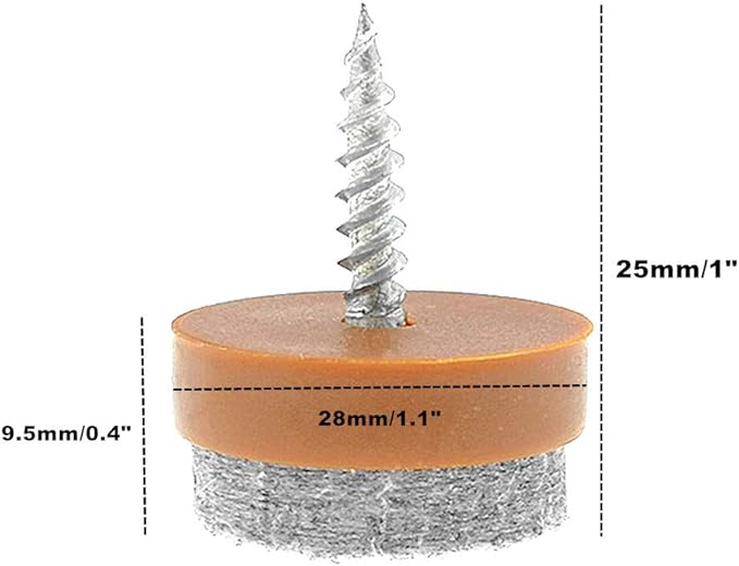 ALIMITOPIA 40pcs Screw-on Furniture Felt Pad Chair Glide Slider Hardwood Floor Protector for Wooden Leg Feet of Chair Table Furniture(Φ28mm or 1.1";Brown)