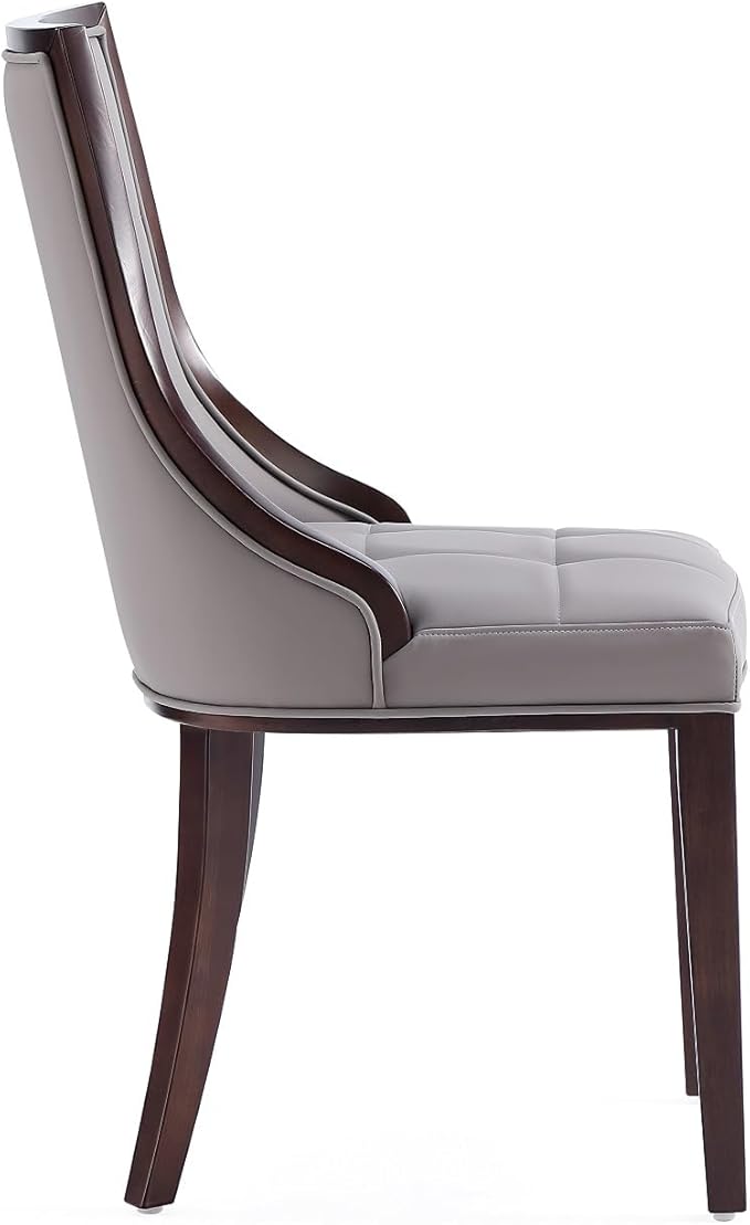 Manhattan Comfort Fifth Avenue Faux Leather Dining Chairs, Parsons Accent Furniture with Padded Wingback Seat, Fine Rectangular Stitching and Solid Beech Wood Frame, Set of 4, Grey