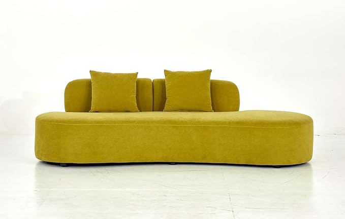Container Furniture Direct 90" Curved Sofa with Throw Pillows, 4 Seater Luxury Velvet Couch with Half Moon Design and High-Density Foam, Ideal for Modern Living Room, Office & Apartment, Olive Green