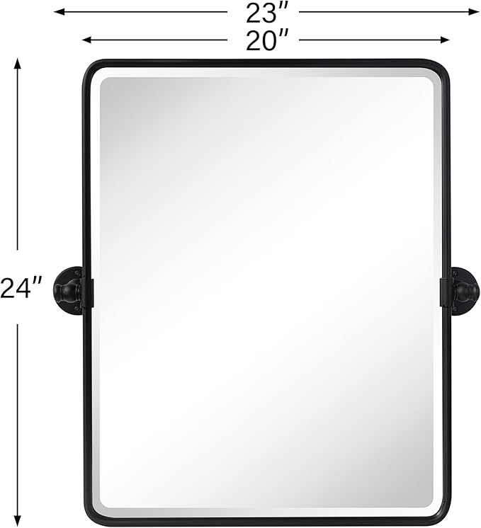 TEHOME 20x24'' Pivot Mirror for Bathroom Matt Black Tilt Beveled Mirror Rectangle Bathroom Mirror Pivoting Metal Framed Vanity Mirrors for Wall, Vertical