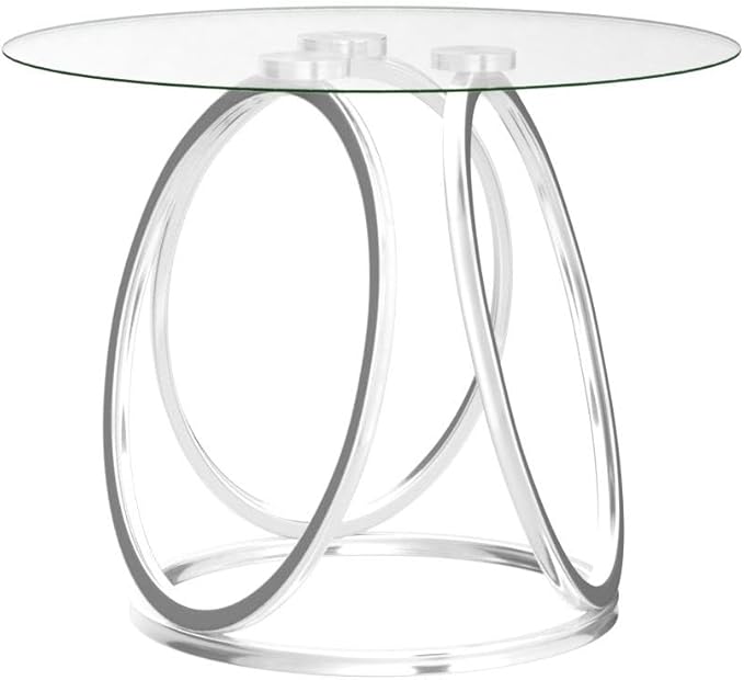 O&K FURNITURE Silver End Table for Living Room, Glass Side Table for Bedroom, Modern Round Glass Nightstand with Metal Frames for Home Office, Chrome Finish, 1 PC