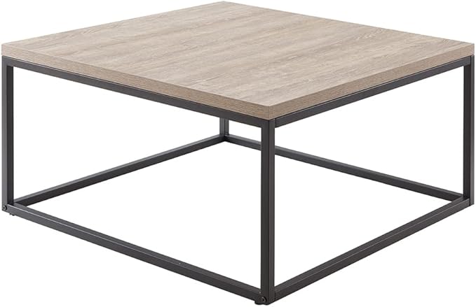 CENSI 30"x30" Grey Wash Accent Coffee Table Ottoman for Living Room, Modern Industrial Style, 1.2" Extra Thick Tabletop (French Oak)