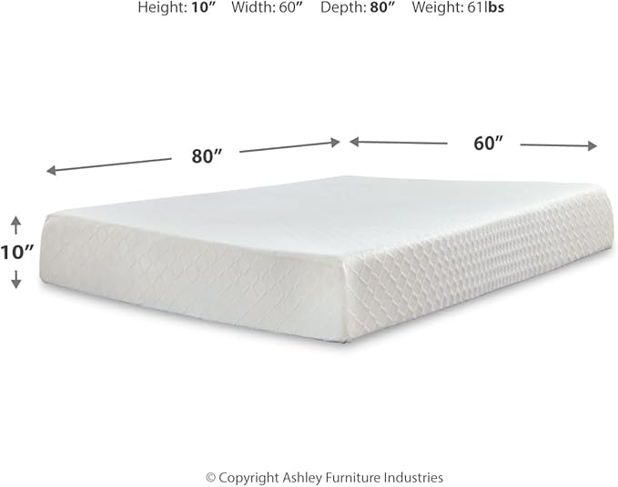 Signature Design by Ashley Queen Size Chime 10 Inch Medium Firm Memory Foam Mattress with Green Tea & Charcoal Gel for Pressure Relief, Fiberglass Free, Mattress In A Box