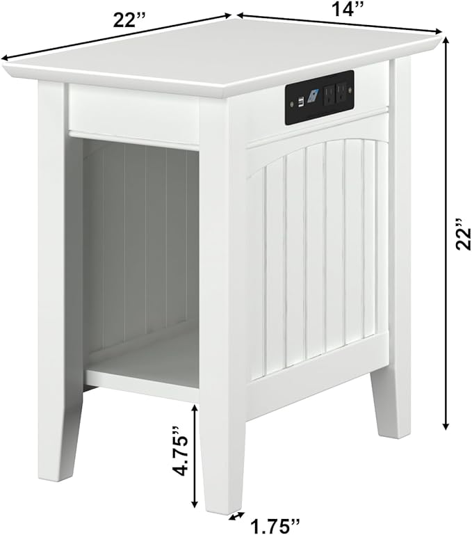 AFI Nantucket Chair Side Table with Built-in Charger in White
