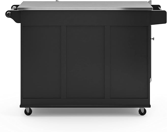 Homestyles Dolly Madison Black Mobile Kitchen Island Cart with Stainless Steel Top