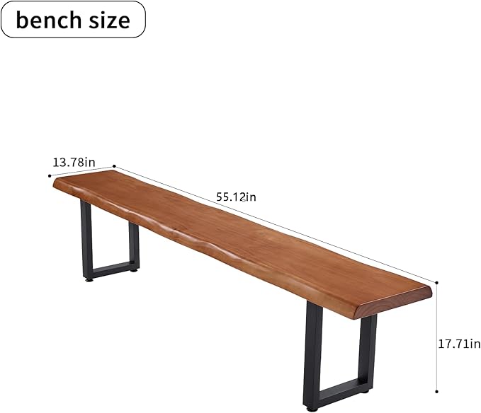 Brown Bench Wooden Long Bench with Metal Legs for Office Restaurant Living Room Meeting Room Indoor Seating Multiple (tan bench55.12in)