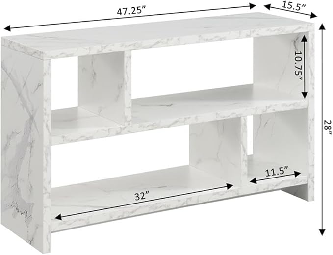Convenience Concepts Northfield TV Stand Console with Shelves, White Faux Marble
