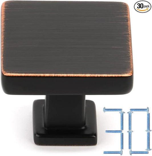 KOOFIZO 30 Pack Oil Rubbed Bronze Cabinet Knobs Bronze Drawer Knobs K08 Square Single Hole Cabinet Pulls for Cabinets Drawer Dresser Cupboard Bedroom Closet Bathroom Vanity