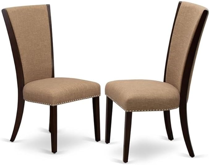 East West Furniture DOVE9-MAH-47 9 Piece Dining Set Includes a Rectangle Dining Room Table with Butterfly Leaf and 8 Light Sable Linen Fabric Upholstered Chairs, 42x78 Inch, Mahogany