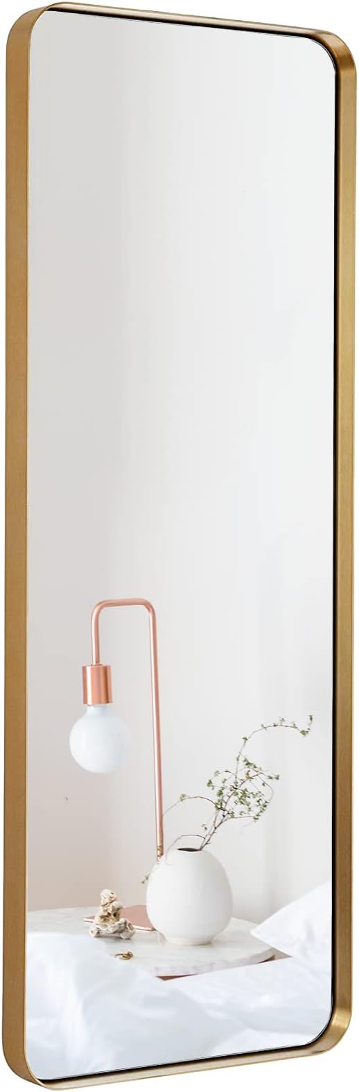 Gold Rectangular Mirror 48 inch Tall | Wall Mounted or Free Standing Floor Mirror | Full Size with Stainless Steel Frame and Rounded Corners | Full Length Mid Century Modern Design by Wall Charmers