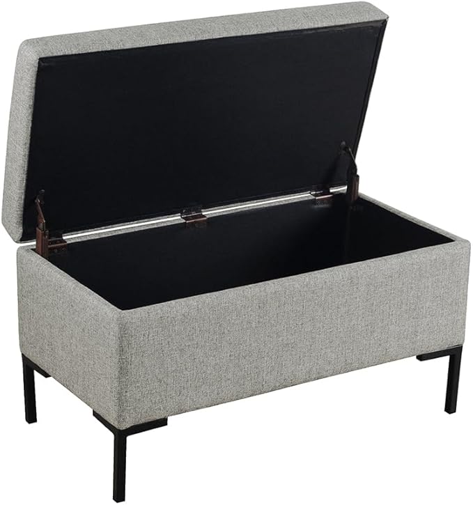 HomePop Upholstered Storage Bench with Metal Leg|Homepop Home Décor|Bench with Storage for Living Room & Entryway - Gray Woven