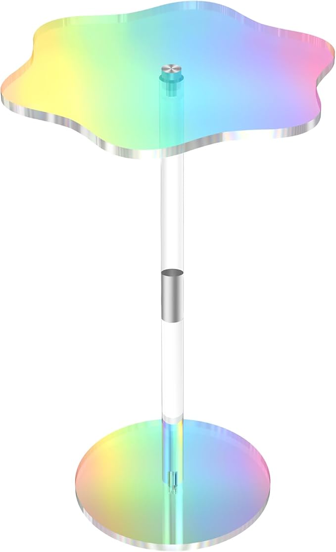 Clear Side Table Rainbow Small Acrylic End Tables 13.8 * 11.6 H: 21.3 Inch Modern Flower-Like Shape Drink Table for Small Spaces Sturdy Easy Assembly for Living Room Balcony Garden Office (1 Pack)