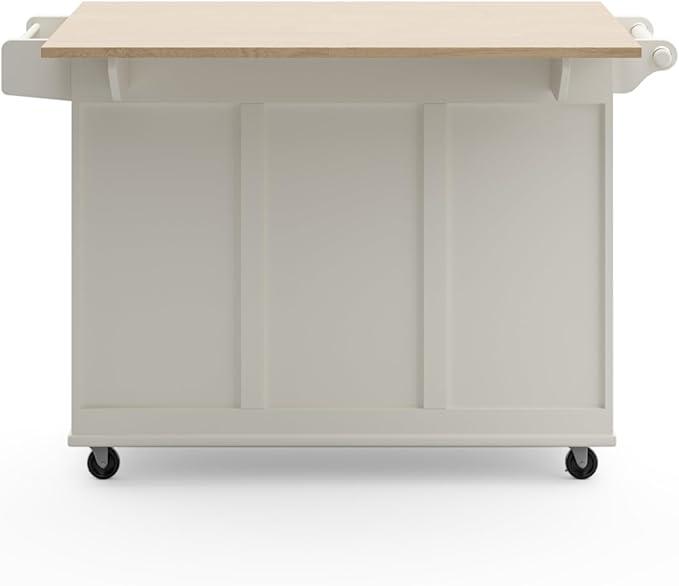 Homestyles Dolly Madison Off-White Mobile Kitchen Island Cart with Wood Drop Leaf Breakfast Bar