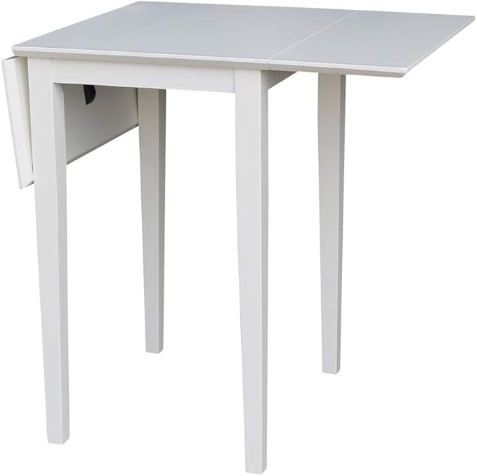 IC International Concepts, Solid Wood Small Drop Leaf Dining Table, Solid Real Wood, Sturdy Parawood, White