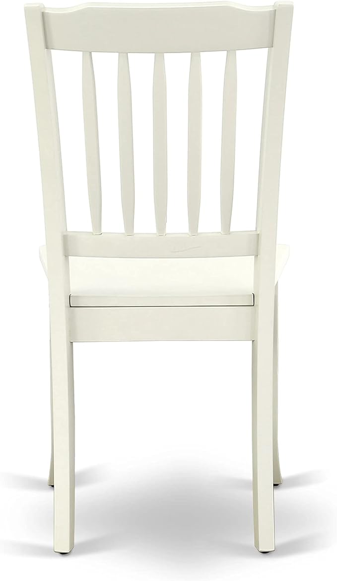 East West Furniture SUDA5-LWH-W 5 Piece Dining Room Furniture Set Includes a Round Kitchen Table with Dropleaf & Shelves and 4 Dining Chairs, 42x42 Inch, Linen White