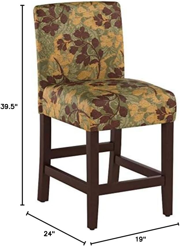 HomePop Upholstered Counter Height Barstool, 24-inch, Brown and Sage Chenille